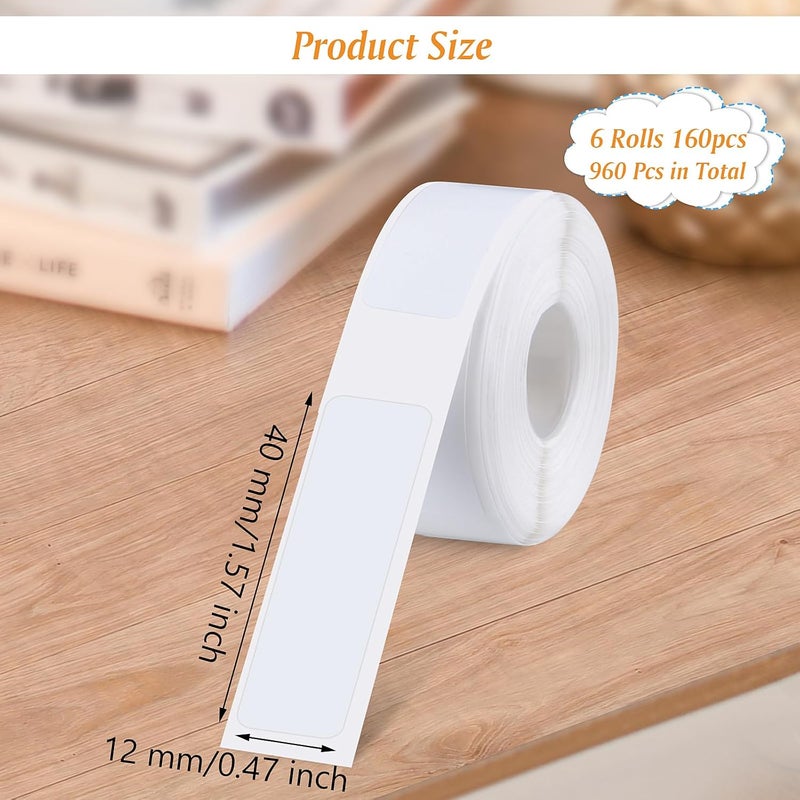 Carvoriy 6 Rolls Label Maker Tapes for Phomemo D30, 960 Pcs 12 x 40mm Thermal Labels Printer Sticker Paper with Self-Adhesive Waterproof Adhesive Label Printer Tape Paper for Office Household Supplies - Image 2